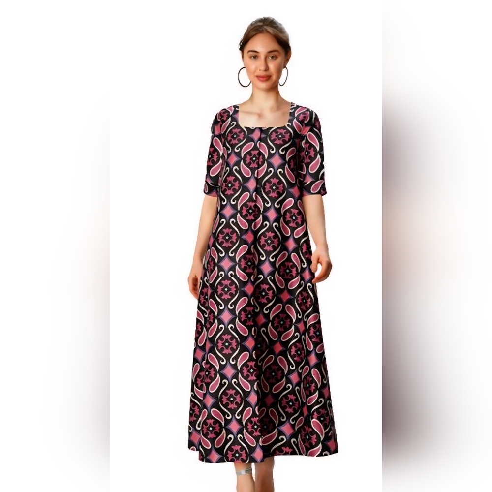 Wayward Fancies eShakti Tile Paisley Print Flared Midi Dress 22W